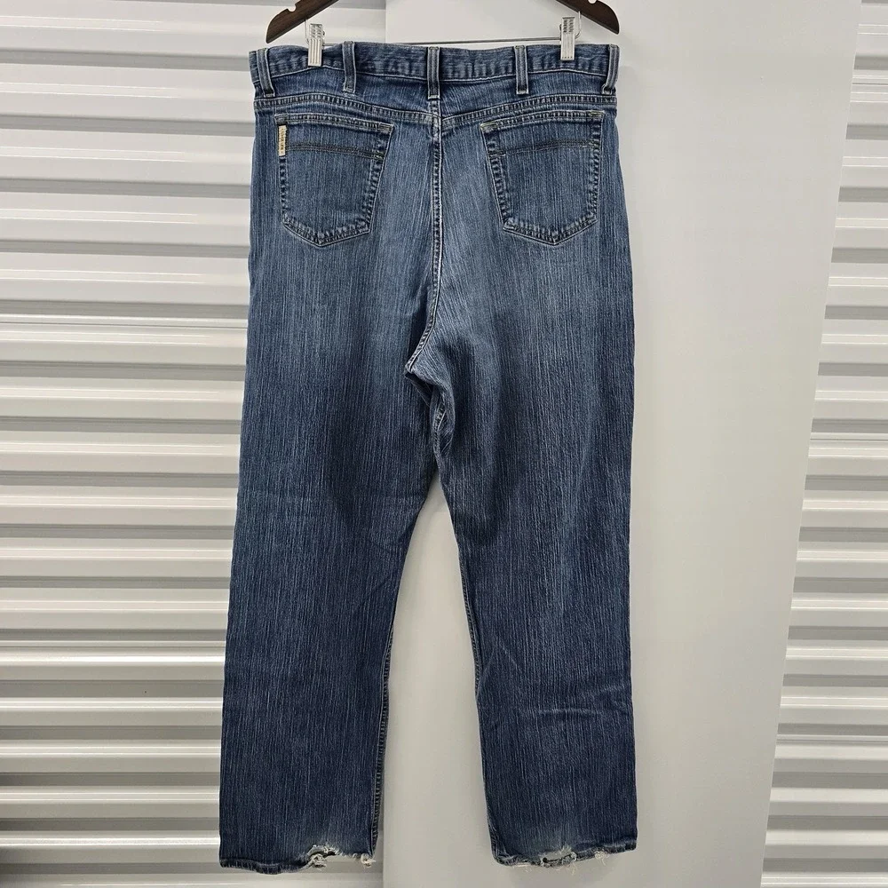 Cinch Mens Jeans 37x31 Blue Straight Leg Western Cowboy Denim Distressed